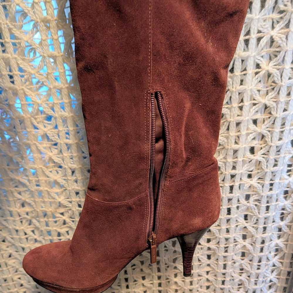 Nine West Burgundy Suede Heeled Boots